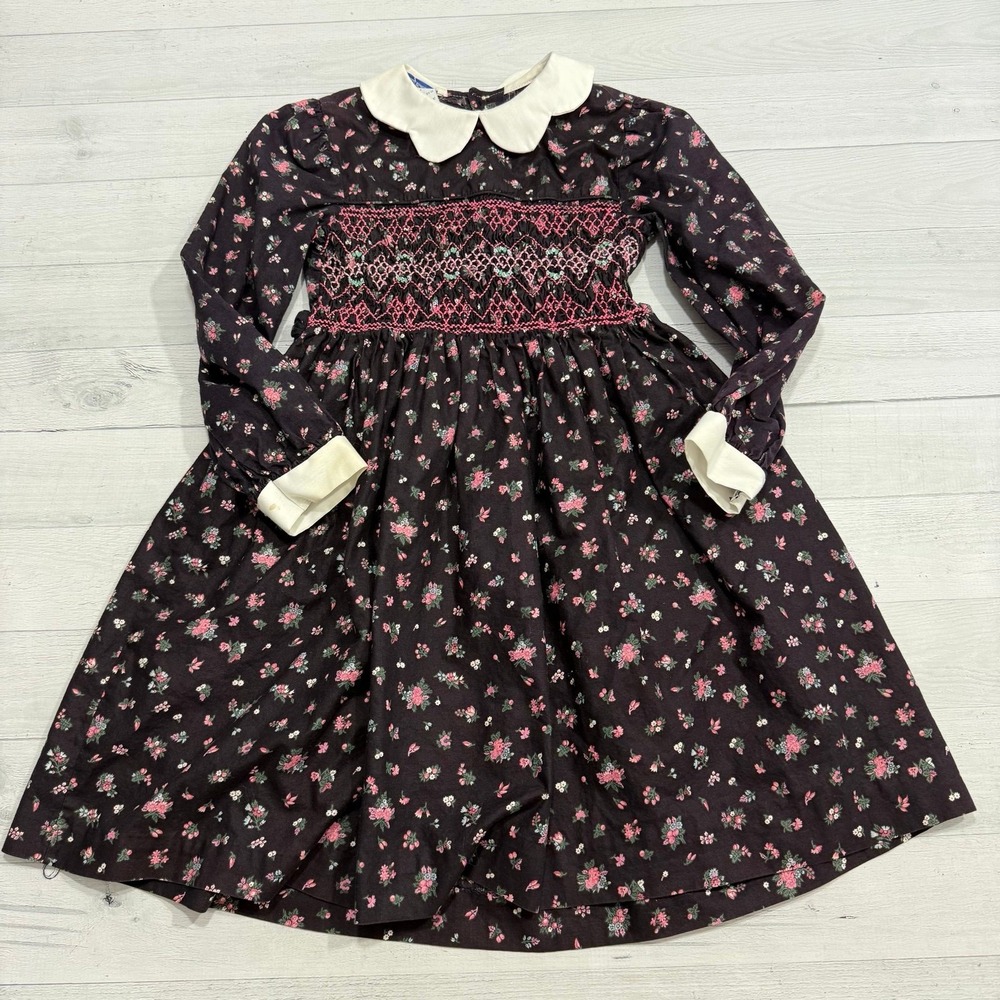 Poly Flinders girls vintage floral smocked dress size 7‎
